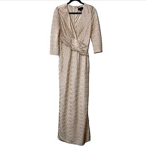 NEW Laundry by Shelli Segal Women’s 10 Sparkly Gold Wave Maxi Dress 3/4 Sleeve
